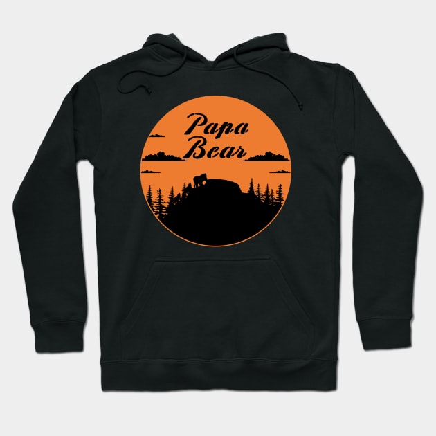 Papa Bear Two Cubs Walking in Mountains sunset Hoodie by CareTees